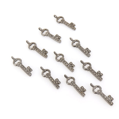 Pave Key Charm 925 Sterling Pave Key Charm Pendant Silver