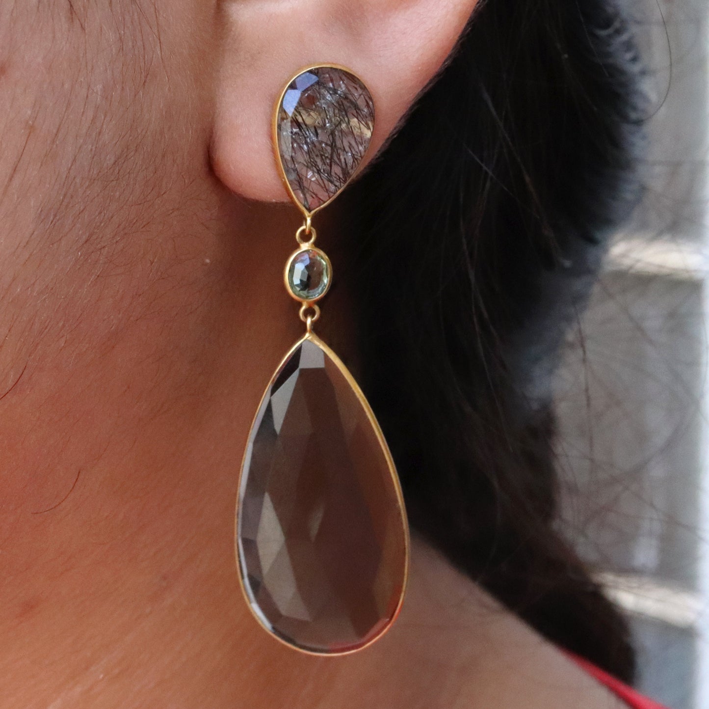 Black Rutilated Quartz Earring 18K Gold