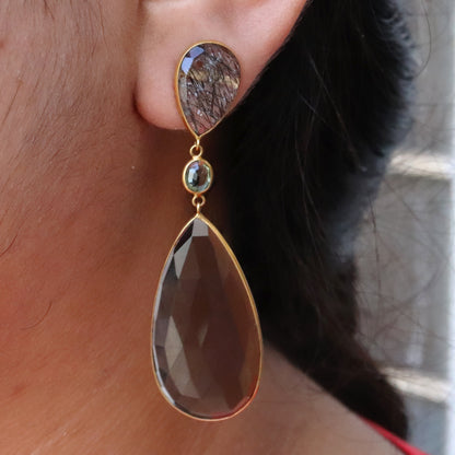 Black Rutilated Quartz Earring 18K Gold