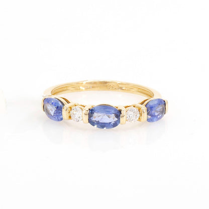 Elegant Sapphire 3 Stone[Sapphire] & 2 Stone [] Yellow / Ring 18K Gold