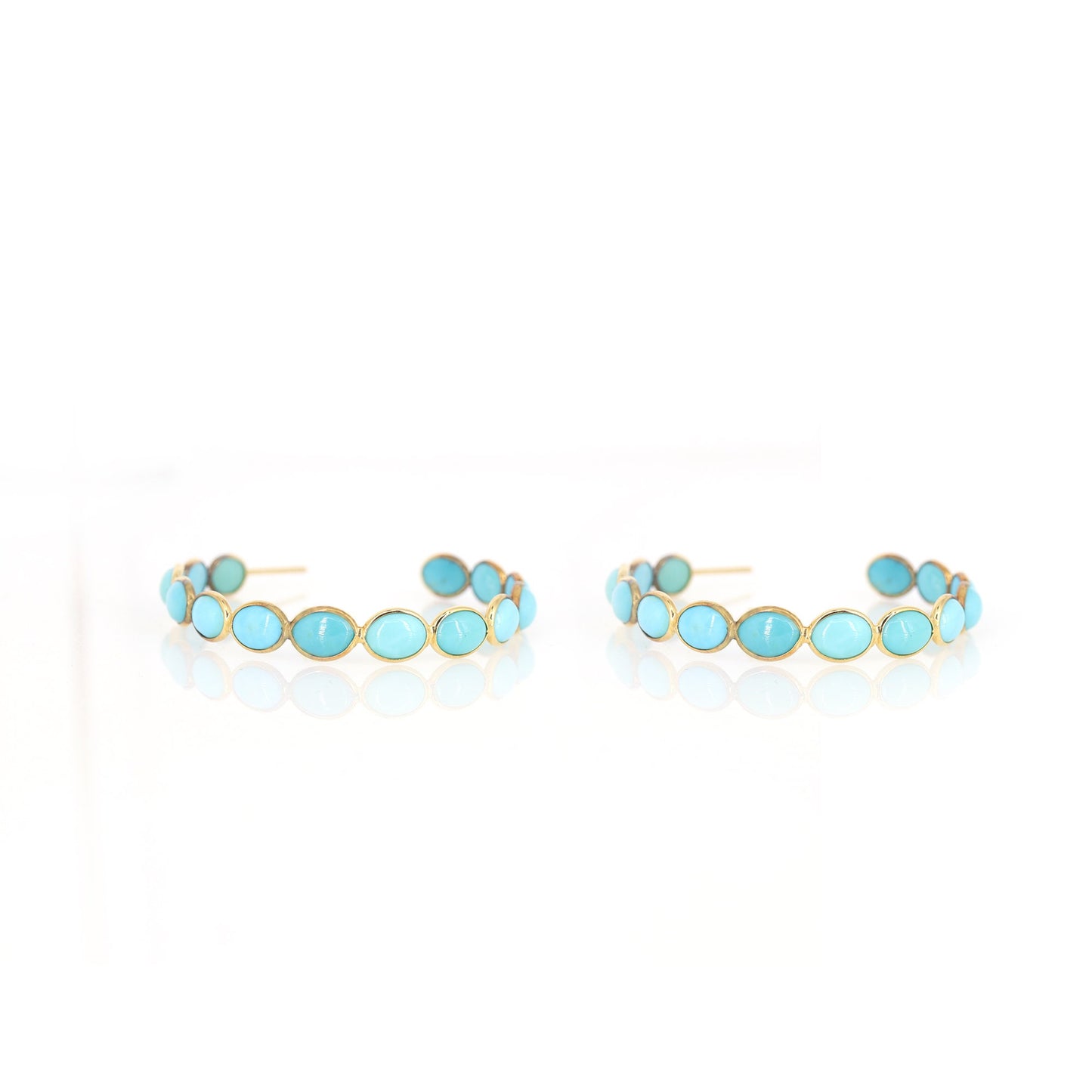 Large 18Kt Hoops Turquoise Hoop Earring Gold