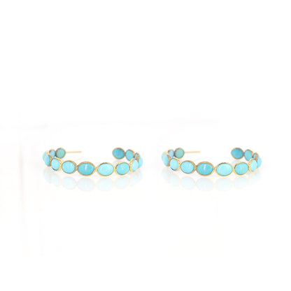 Large 18Kt Hoops Turquoise Hoop Earring Gold