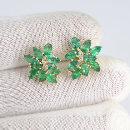 Yellow Women Studs / Emerald Earring 14K Gold