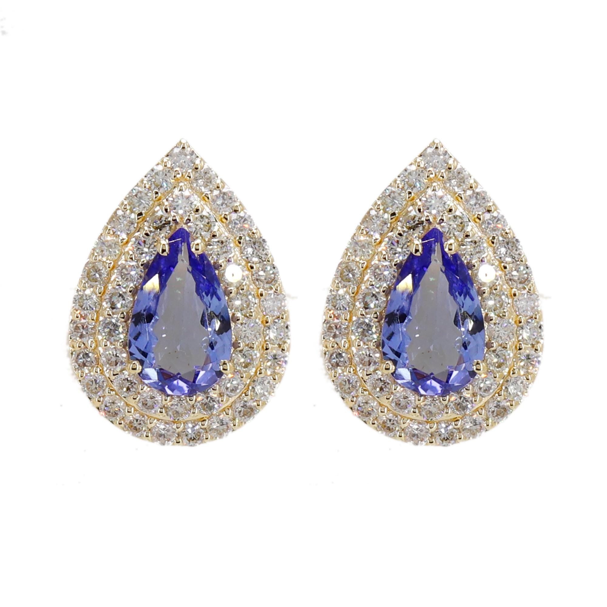 Premium Tanzanite Double Halo Earning Setted Yellow /Bridal Jewellery/Proposal /Wedding Jewellery 14K Gold