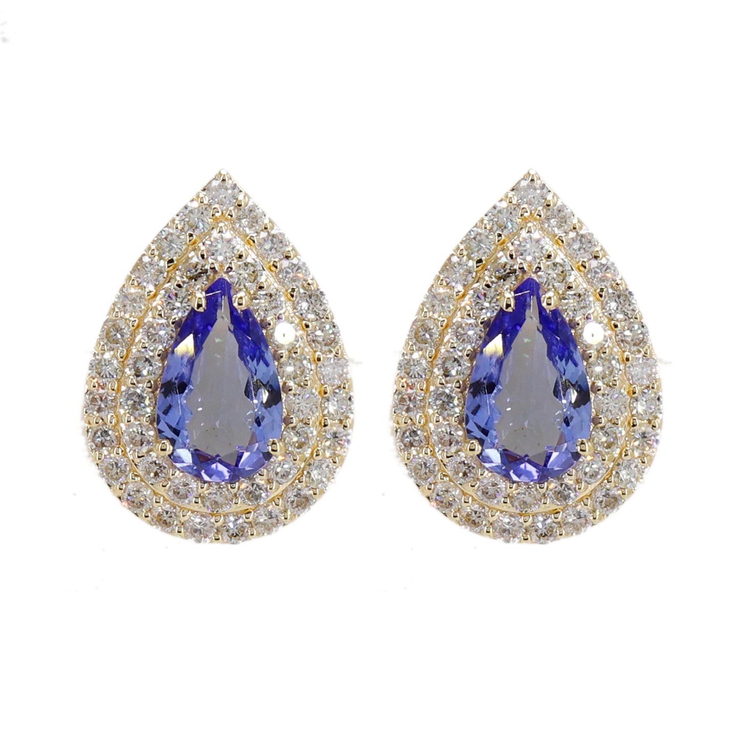 Premium Tanzanite Double Halo Earning Setted Yellow /Bridal Jewellery/Proposal /Wedding Jewellery 14K Gold