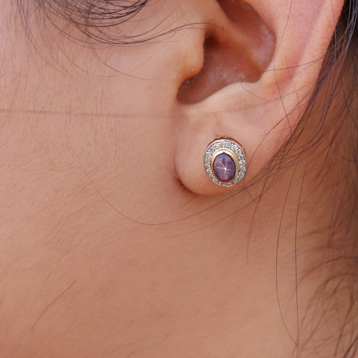 Star Ruby Studs Yellow Studded Real Certified Genuine Ruby Cabochon Solitaire Earring 14K Gold