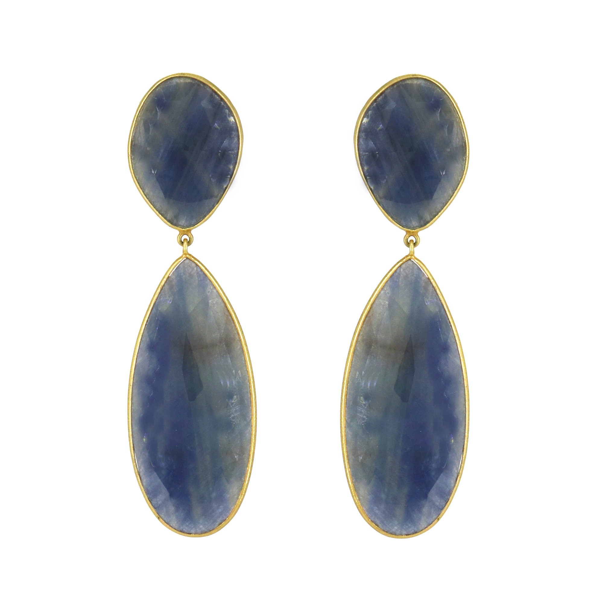 Rose Cut Blue Sapphire Earring 18K Gold
