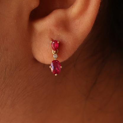 Ruby Studs/ Yellow Dainty Studs/ 15X5.5Mm Size Earring 14K Gold