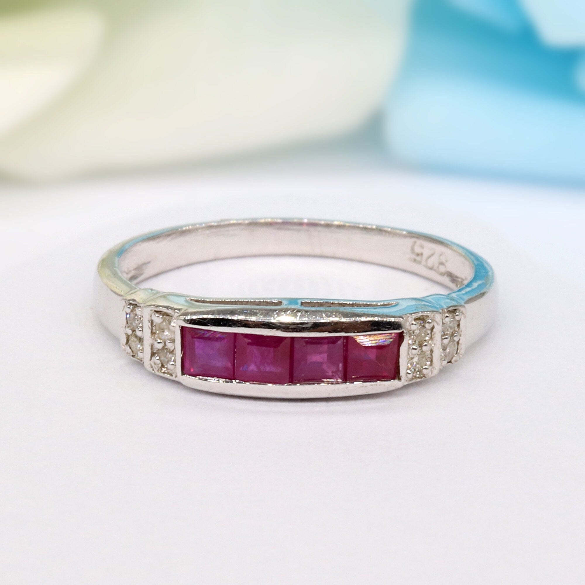 Classic Half Eternity Band Ruby 925 Sterling Ring Silver