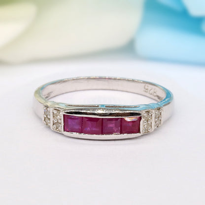 Classic Half Eternity Band Ruby 925 Sterling Ring Silver