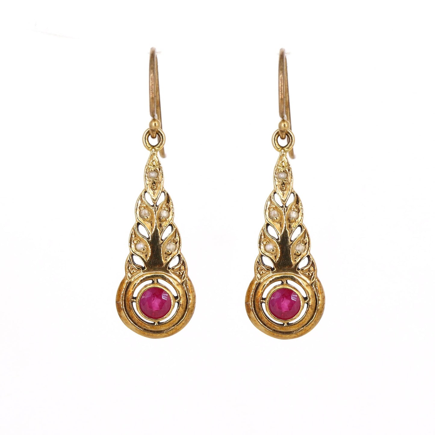 Pearl Red Ruby Earring Gold