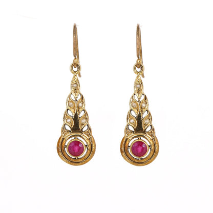 Pearl Red Ruby Earring Gold