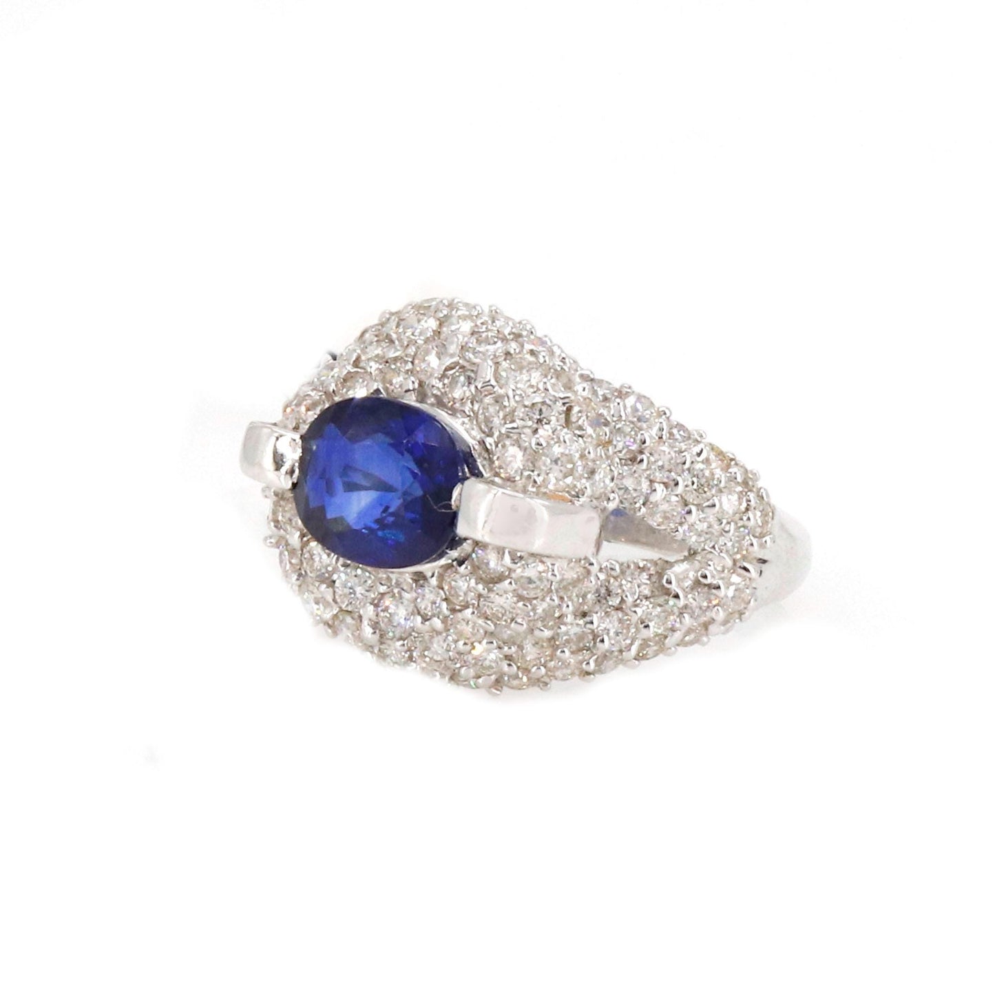 Stunning Blue Deep Sapphire White Ring 18K Gold