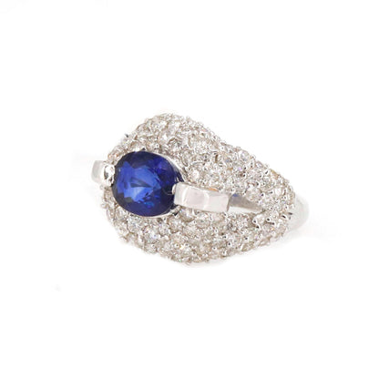 Stunning Blue Deep Sapphire White Ring 18K Gold