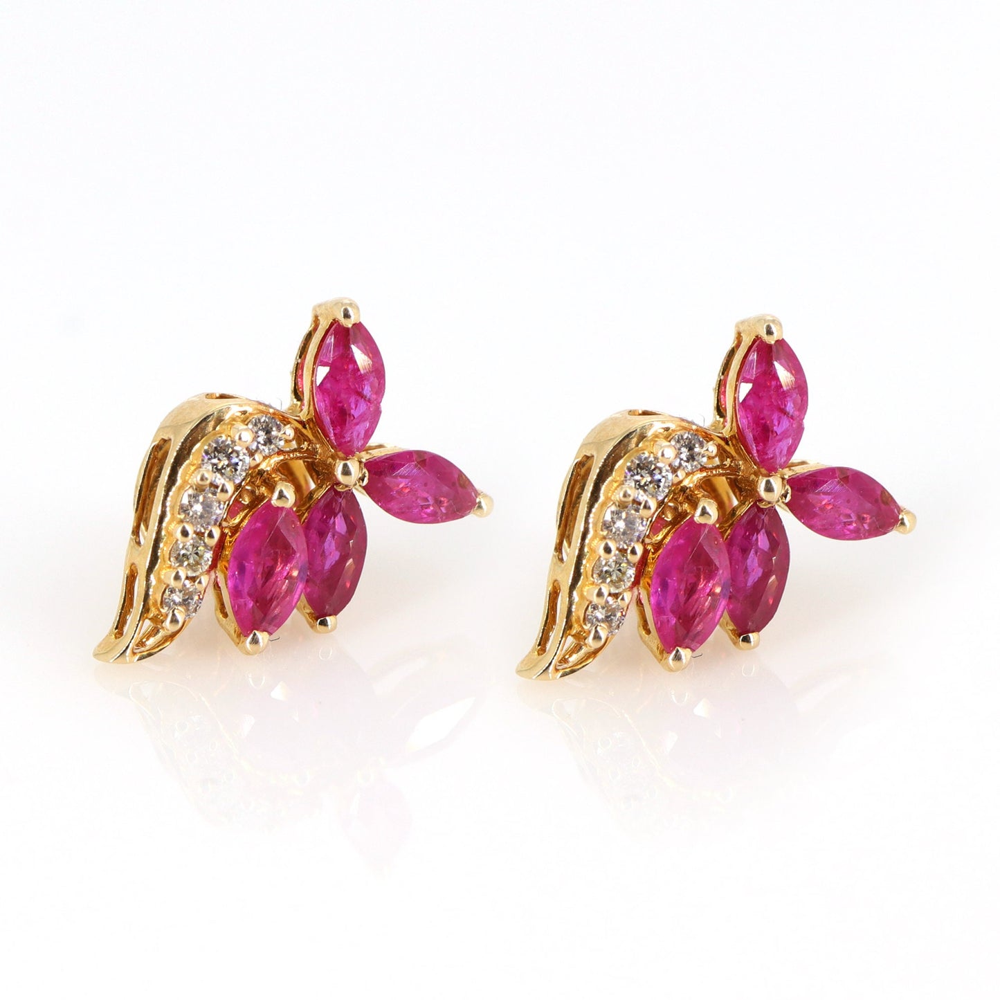 Flower Design Ruby Earring 14K Gold