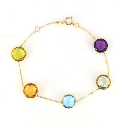Amethyst Green Amethyst Blue Topaz Citrine Lemon Topaz Bezel Bracelet 18K Gold