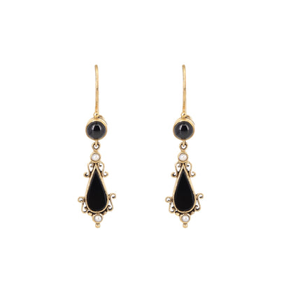 Black Onyx Pearl Earring Gold