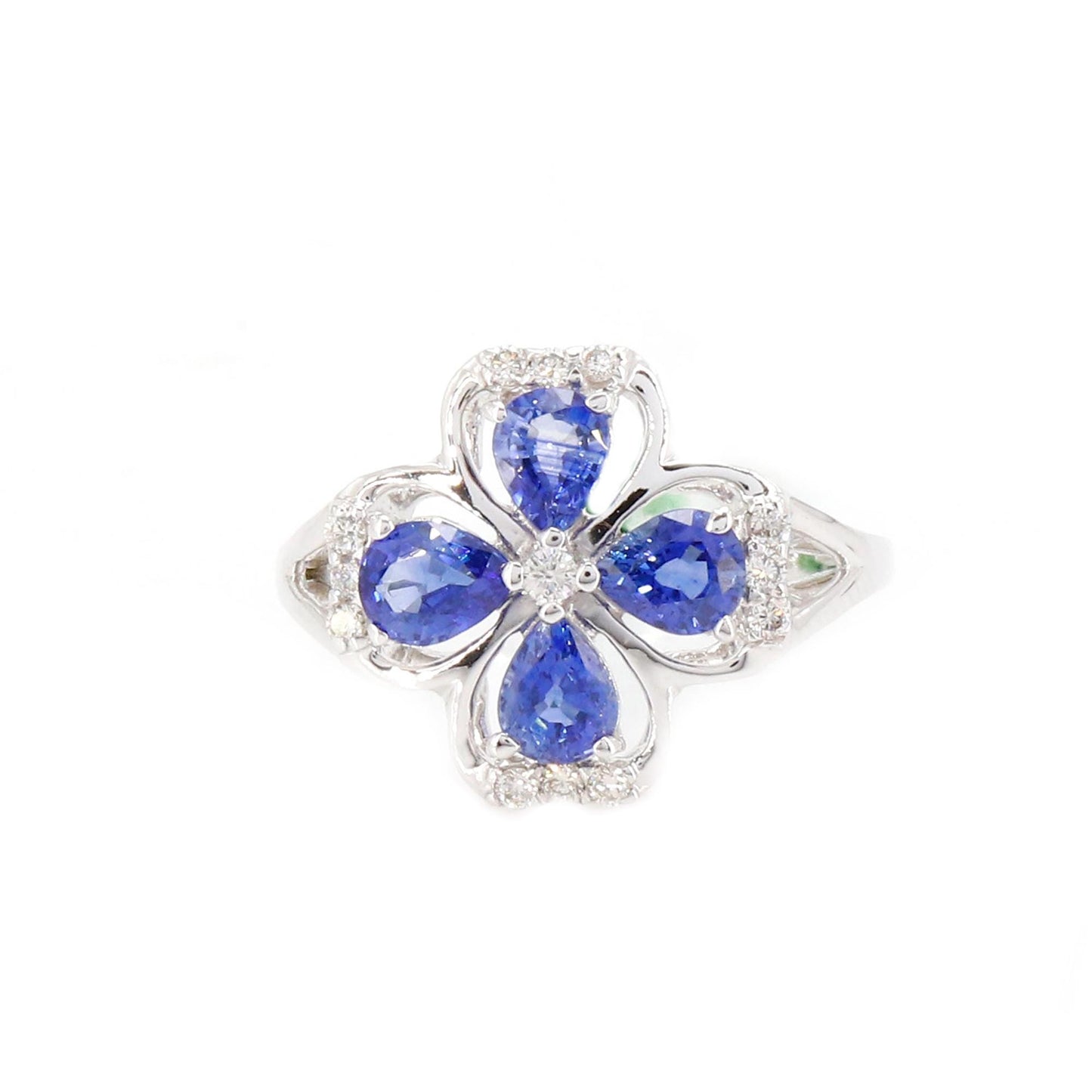 White Flower Design Sapphire Ring 18K Gold