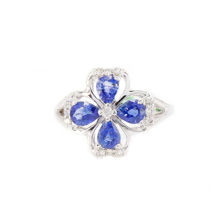 White Flower Design Sapphire Ring 18K Gold