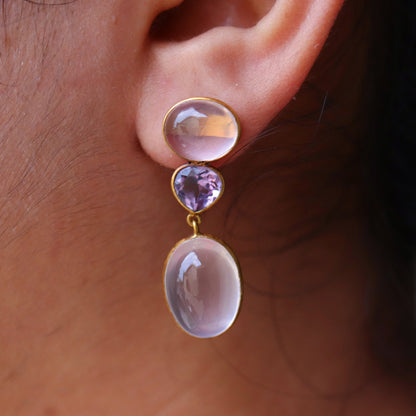 Rose Quartz Stone Earring 18K Gold