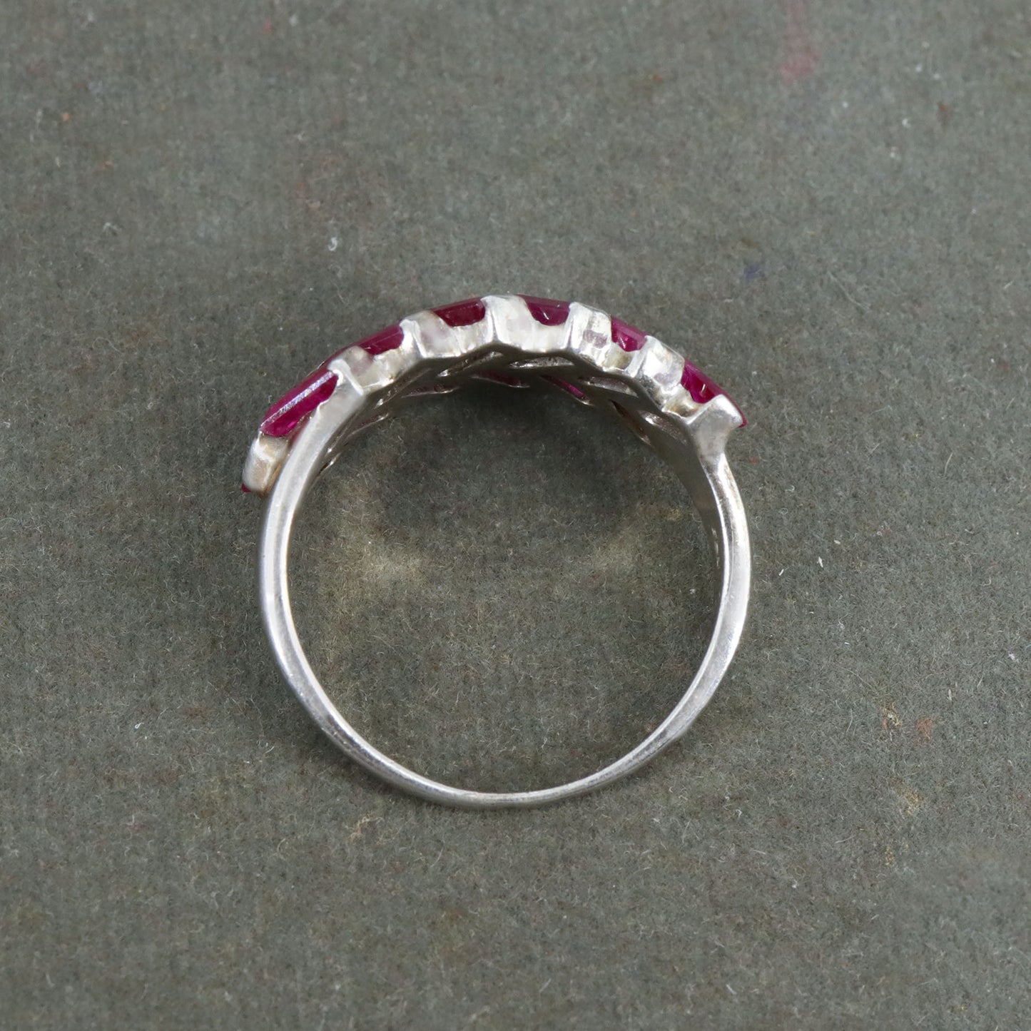 Baguette Cut Ruby Gemstone Ring Silver