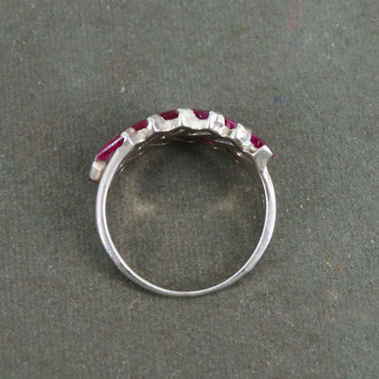Baguette Cut Ruby Gemstone Ring Silver