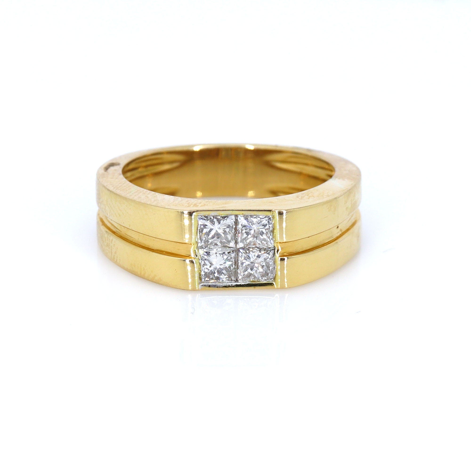 1.02 Wedding Band Yellow Princess Cut Invisible Setting Ring 18K Gold