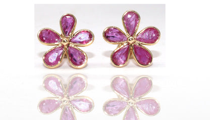 Yellow Floral Handmade Ruby Hanging Earring 18K Gold