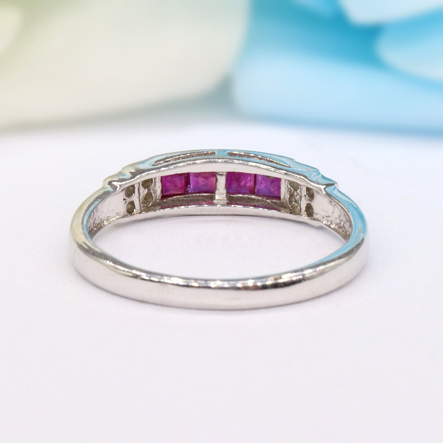 Classic Half Eternity Band Ruby 925 Sterling Ring Silver