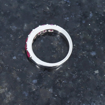Half Eternity Band Ruby Ring Silver