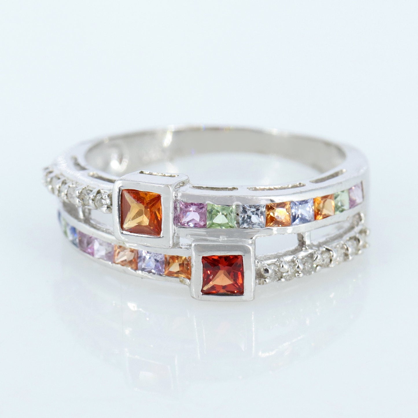 Princess Cut Multi Sapphire Ring Silver