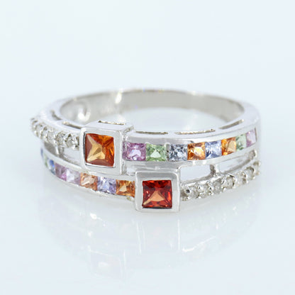 Princess Cut Multi Sapphire Ring Silver