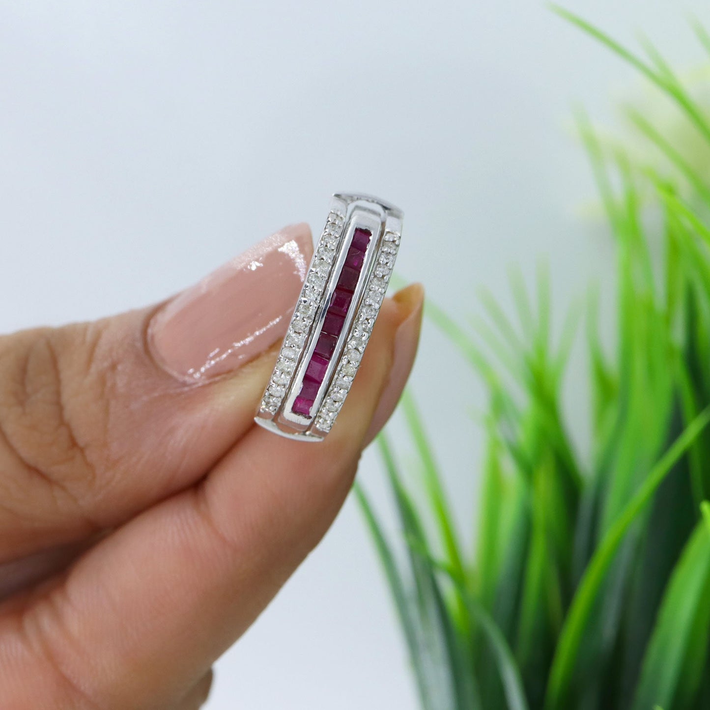 Magical Band Band Half Eternity Band Ruby Blue Sapphire Emerald Stone Ring Silver