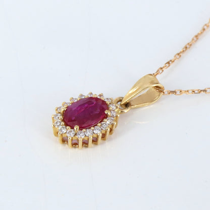 Ruby Halo Pendant 18K Gold