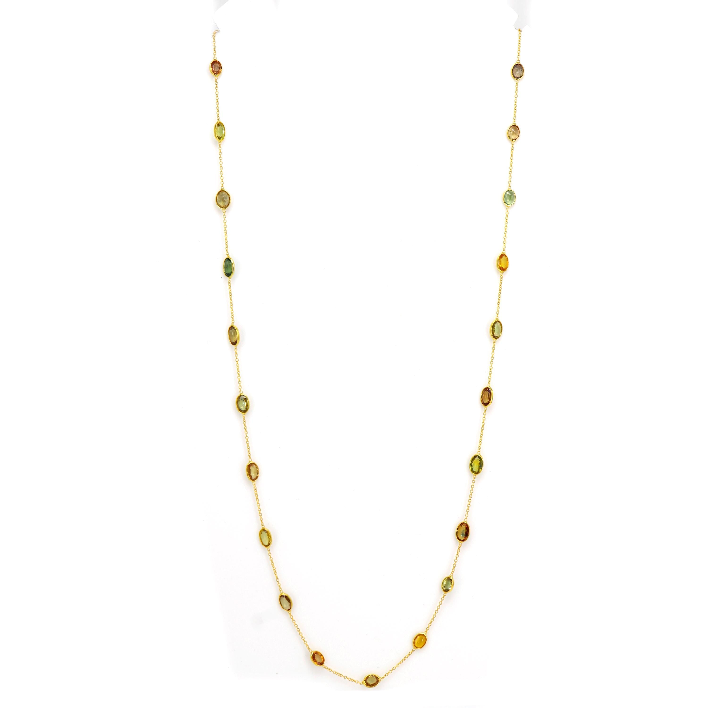 Multi Sapphire Gemstone Necklace 14K Gold