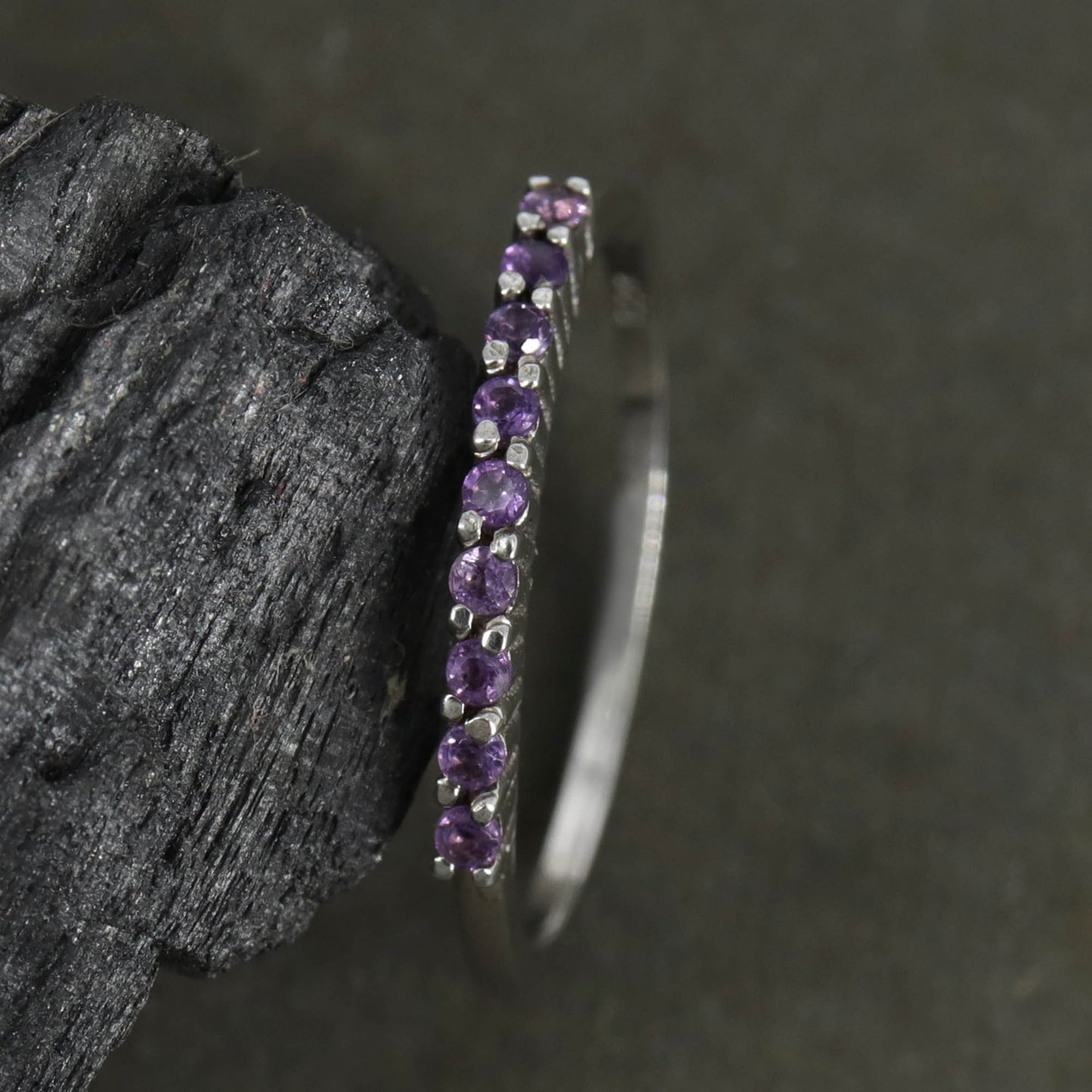 Minimalist Amethyst Smokey Quartz Citrine Gemstone Ring Silver