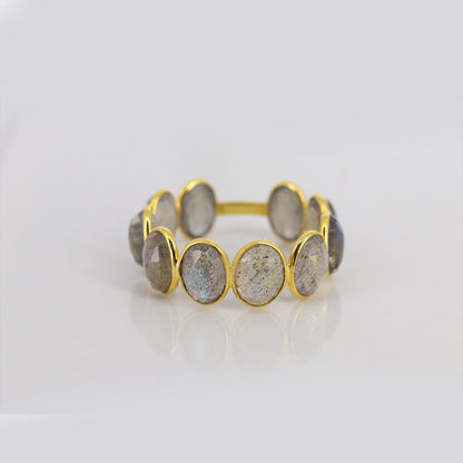 Labradorite Semi Precious Stone Band Ring 18K Gold