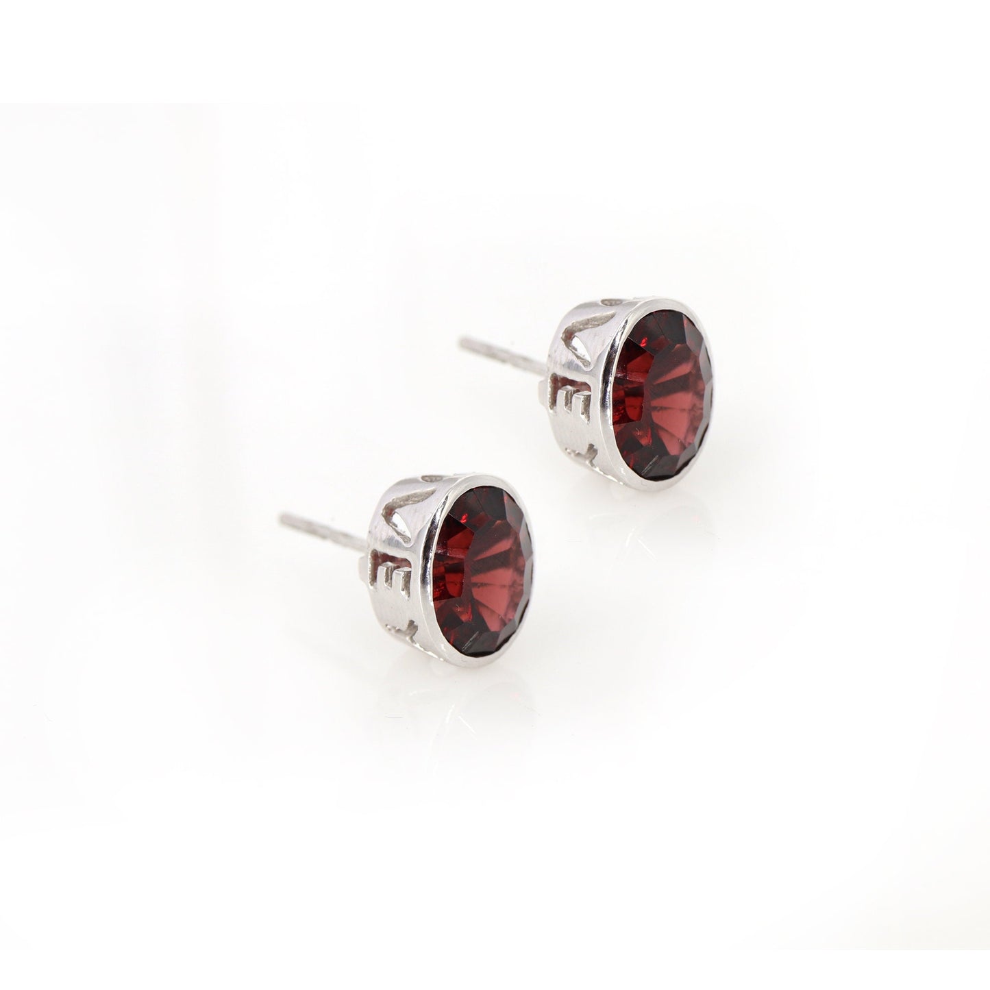 Bezel Red Garnet Oval Shape Studs 14Kt White I Love You Written Studs January Studs Gold