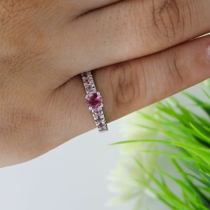 Solitaire Pink Tourmaline Ring Silver