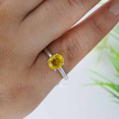 Oval Cut Yellow Sapphire Ring Silver