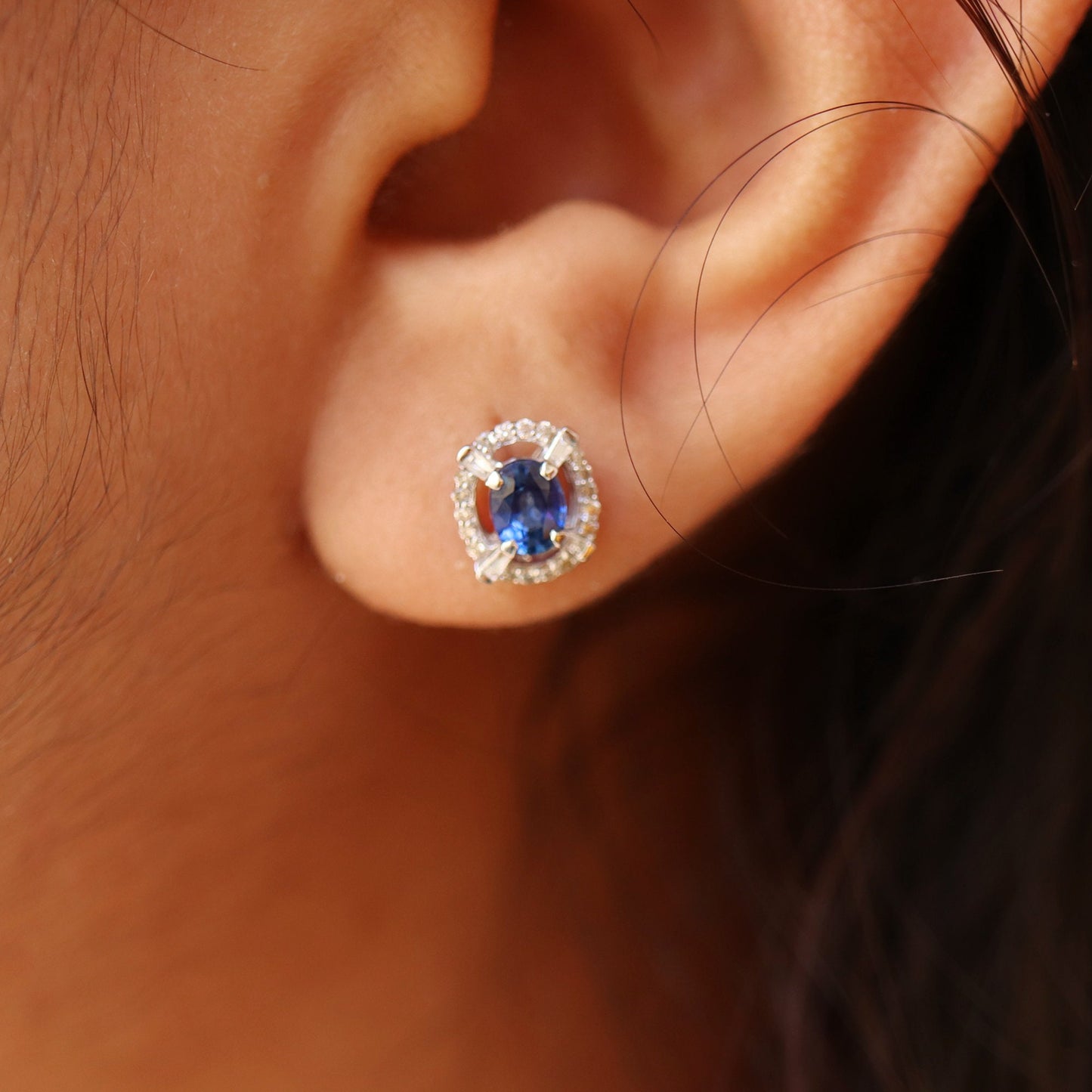 White Sapphire Studs Halo Earring 18K Gold