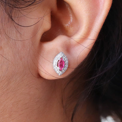 Evil Eye 925 Sterling Studs Ruby & Studs Birthday Wife Studs Dainty Marquise Cut Stone Silver