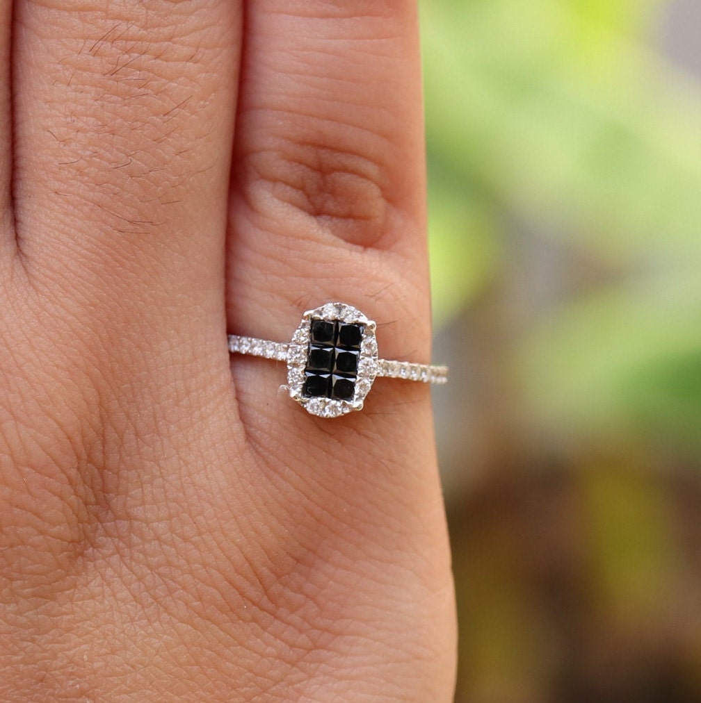 Black Engagement Ring 18K Gold