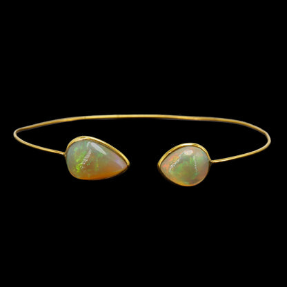 Oval Pear Shape Open Cuff Bangle Flexible Bangle Yellow Bangle Opal Finest Jewelry Anniversary 14K Gold
