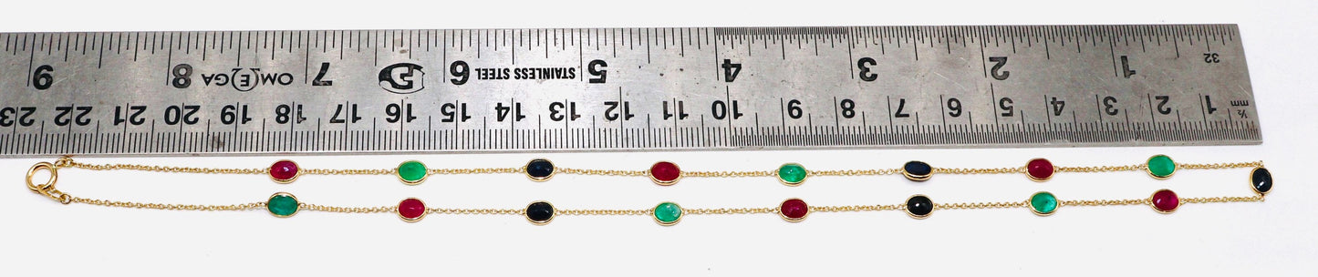 Sapphire Emerald Ruby Necklace 18K Gold