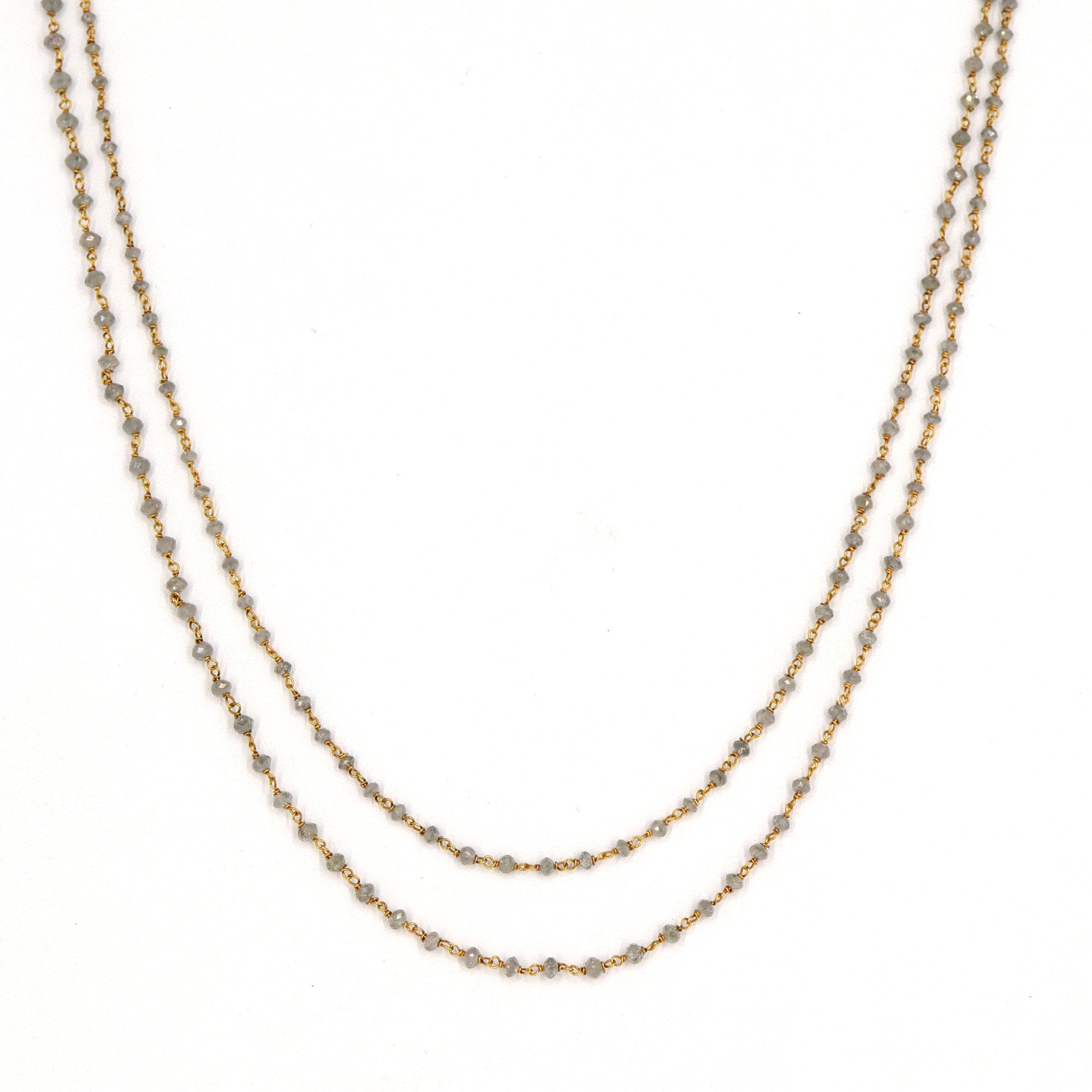 Yellow Rosary Chain/ Grey Color Beads Necklace 18K Gold
