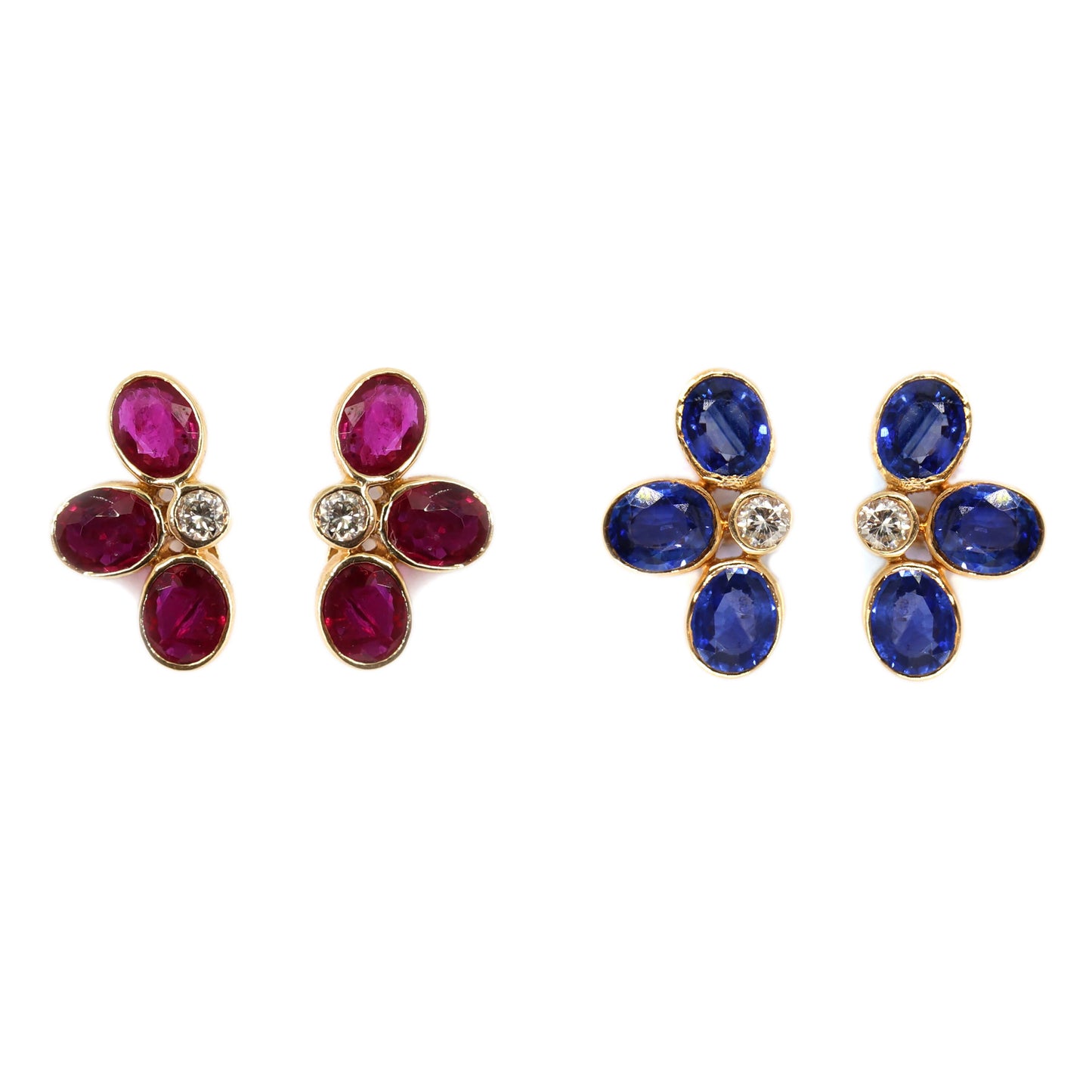 Genuine Sapphire/Ruby Studs/ Yellow Blue Sapphire/Ruby Earring 14K Gold