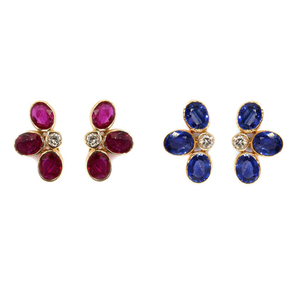 Genuine Sapphire/Ruby Studs/ Yellow Blue Sapphire/Ruby Earring 14K Gold