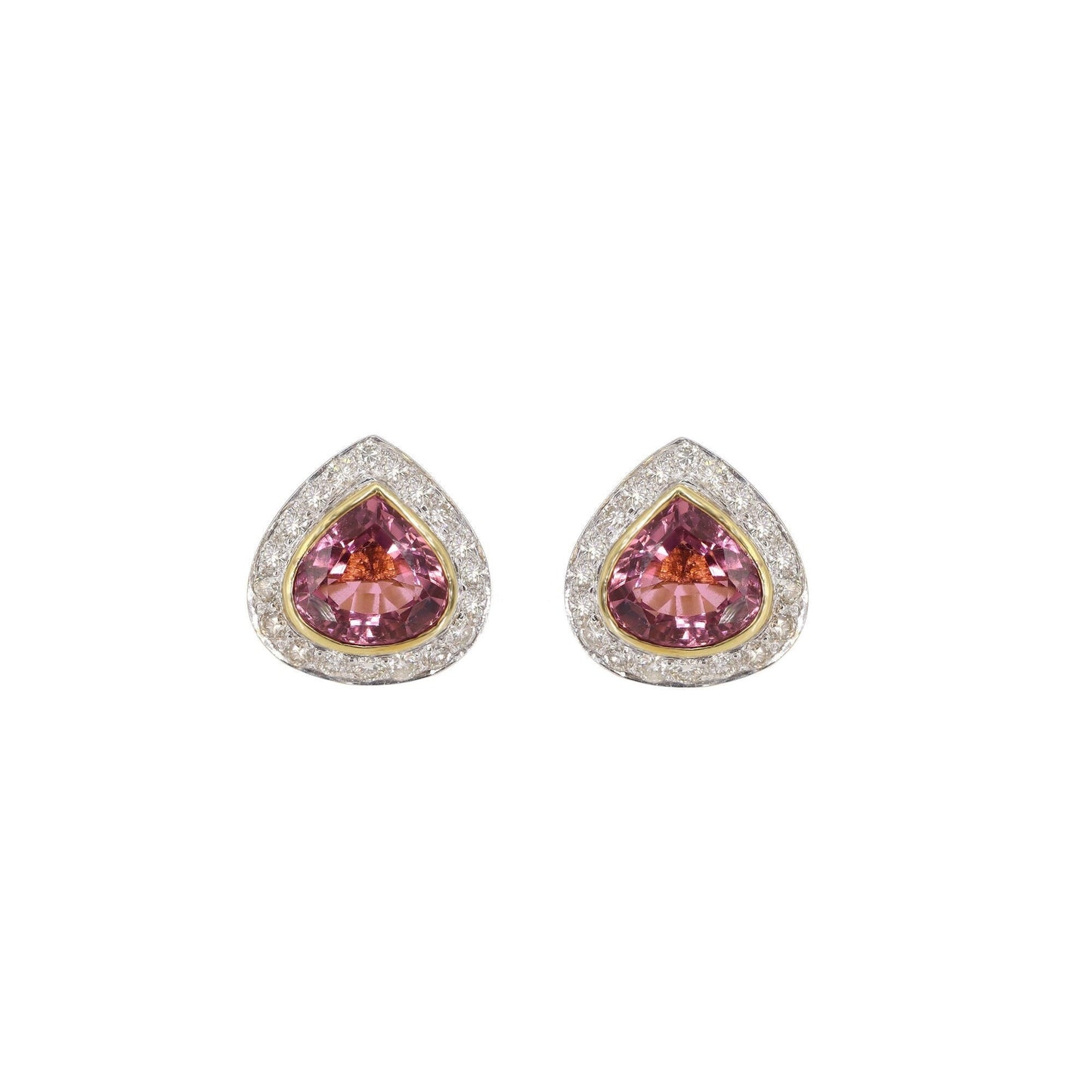 Pink Tourmaline & Brilliant Cut Earring 18K Gold