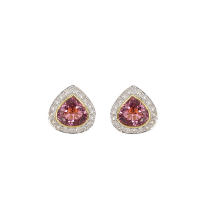 Pink Tourmaline & Brilliant Cut Earring 18K Gold